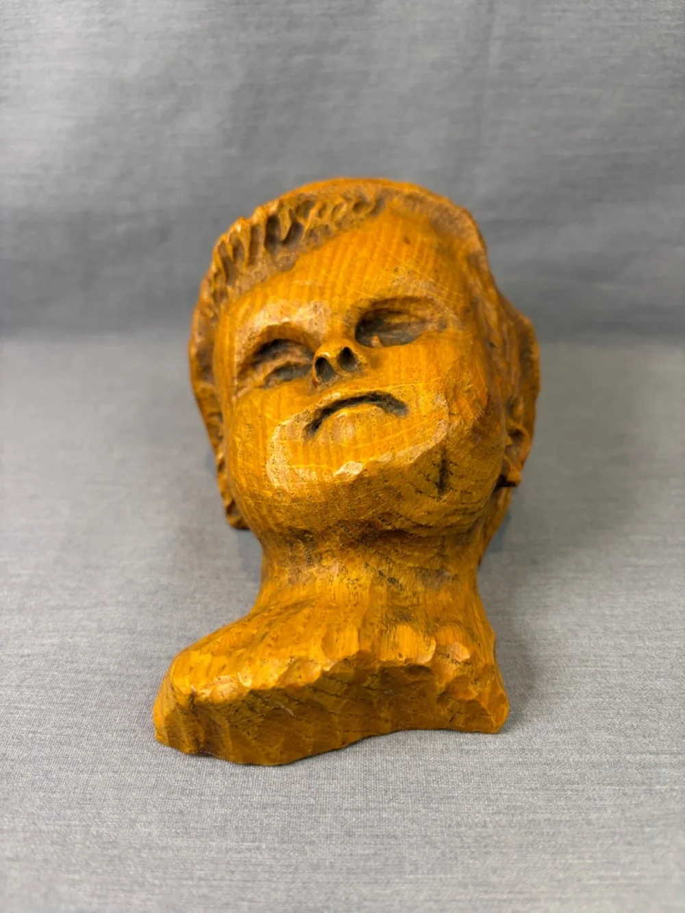 Hand Carved Wooden Bust Boy Child Folk Art Alt Waltersdorf Michigan Vintage
